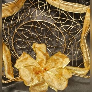 Gold Metal Star Basket with Ribbon CHRISTMAS DECOR